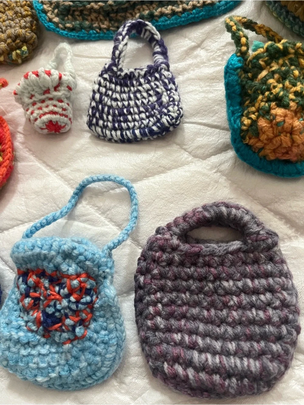 Set of 9 Handmade Crochet Mini Bags Doll Accessories Gift Collectible Decor